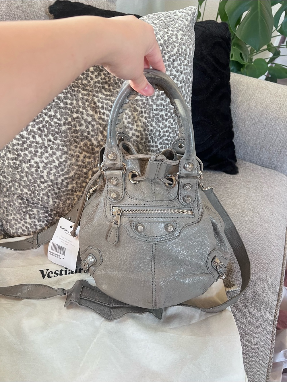 Balenciaga Grey City Le Cagole Motocross Pompon Bucket Bag - Picture 2 of 12